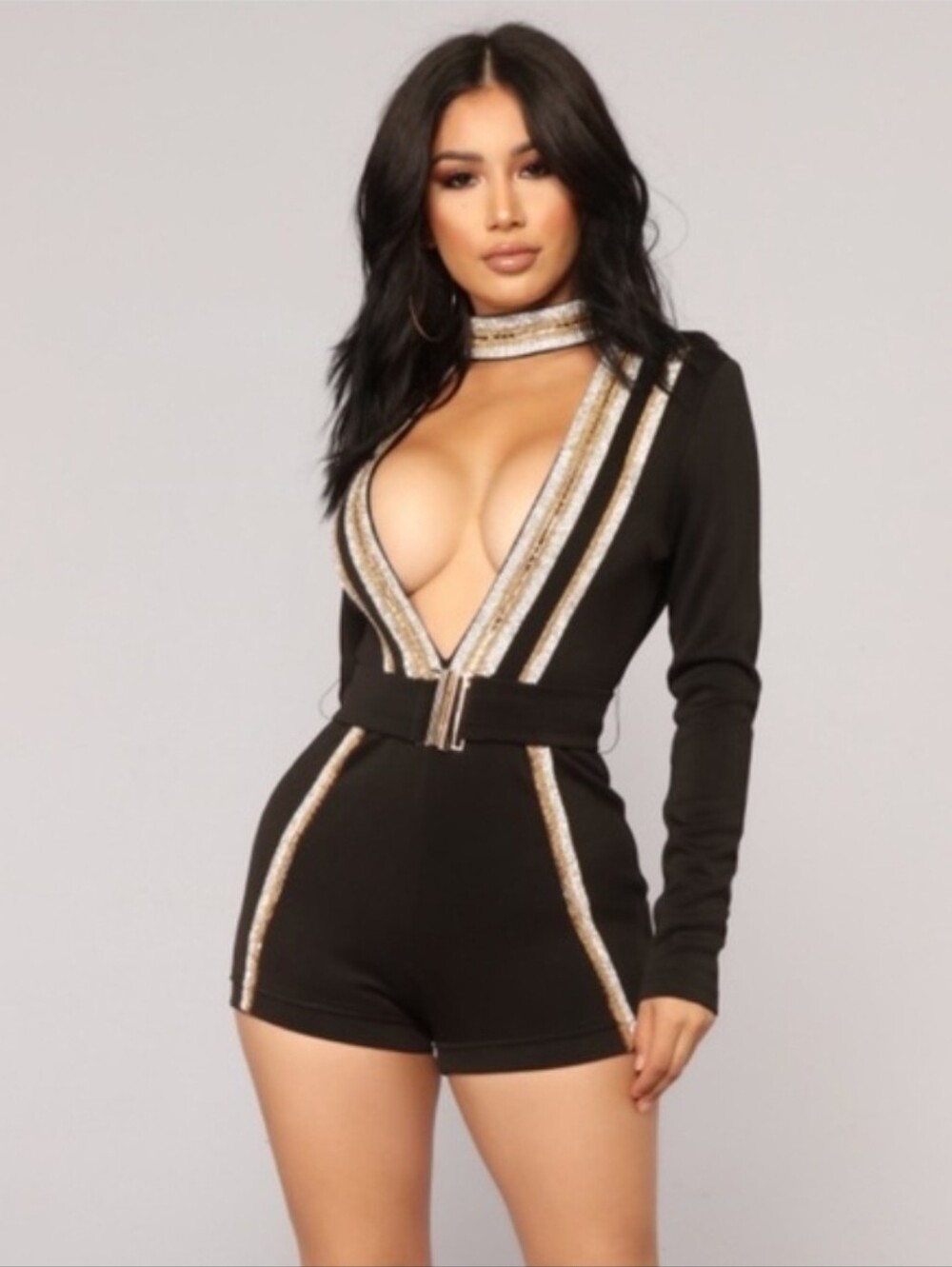 Fashion Nova Night Of A Thousand Stars Rhinestone Romper Black XL NWT